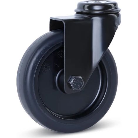 Roue de meuble pivotante noire - MESO - Trou central - 100 mm - 90 kg