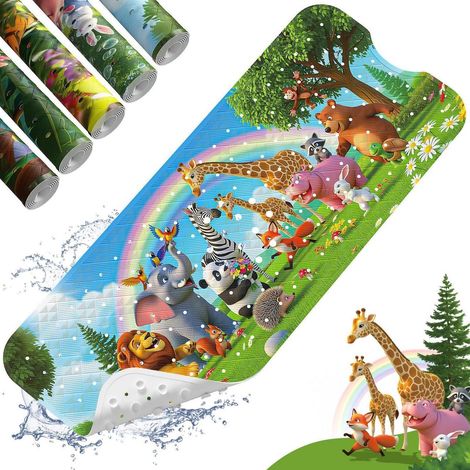 Tapis de bain antidérapant enfant 100x40cm, anti-moisissure, PVC sans BPA, lavable (1/5)