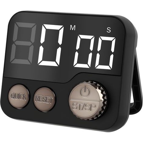 Magnetischer Küchentimer großes LCD-Display mit Digitaluhr und leistungsstarkem Alarm Multifunktional Geeignet zum Backen und für Sport Schwarz (1/5)