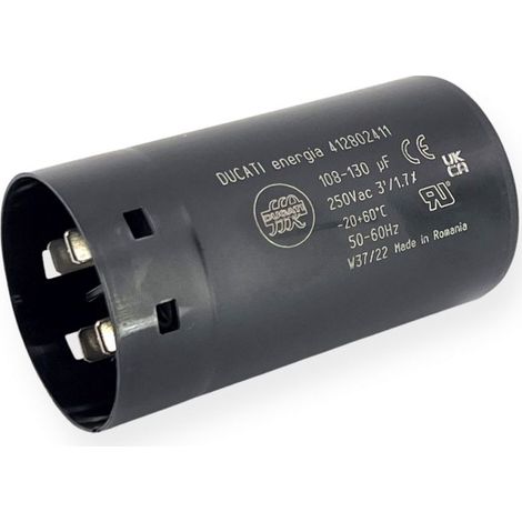 Ducati Energia – Condensateur de démarrage électrolytique 108-130µF 250Vac – Cosses faston 6.3mm – Ø45,5x84mm – Pour moteurs monophasés 220V