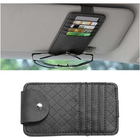 Sac De Rangement Multifonctionnel Voiture pour Les Lunettes De Soleil Cartes Bancaires Papiers Stylo Plume, Organiseur Pare-Soleil Voiture, Porte-Carte Organiseur Pare-Soleil Réglable(Noir)