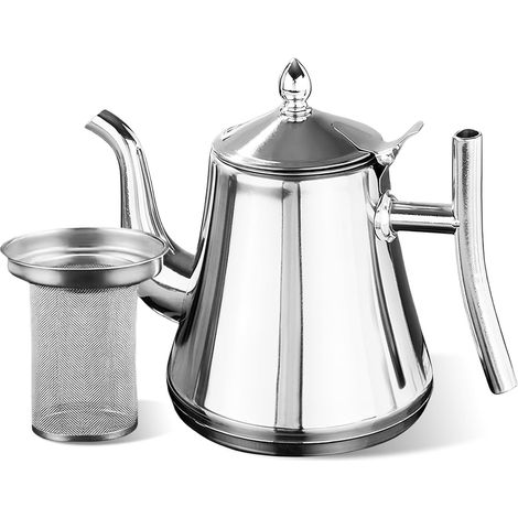 Théière inox 1L, infuseur amovible, double paroi, compatible plaque induction/gaz.