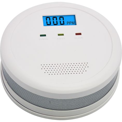 Détecteur de monoxyde de carbone avec écran LCD, alarme sonore et lumineuse, capteur électrochimique précis, alimentation par piles AA, installation murale ou sur table, blanc (1/5)