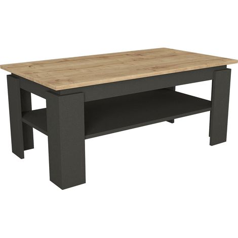 Table basse console d'appoint 110 x 60 x 47 cm anthracite effet chêne (1/4)