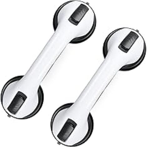 Poignée à ventouse, lot de 2, barres d'appui pour douche et baignoire, capacité de charge de 25 kg, convient aux personnes âgées, fixation murale, blanc/noir (1/4)