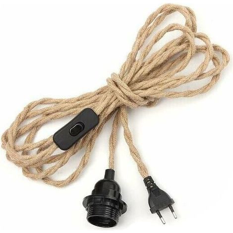 Lustre Corde de Chanvre Câble 3m, Douille E27 Interrupteur avec Fil Cable Ampoule, Pour DIY Lampe Suspension Lumière Pendante Industrielle Lustre Douille Fil Electrique Vintage (1/4)