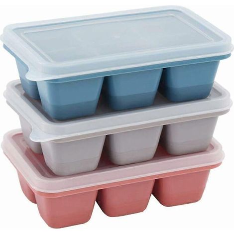 Set van 3 ijsblokjesvormen met deksel, siliconen ijsblokjesvorm met vakjes voor whisky, cocktails en andere dranken (rood + grijs + blauw) 11,574 cm (1/5)