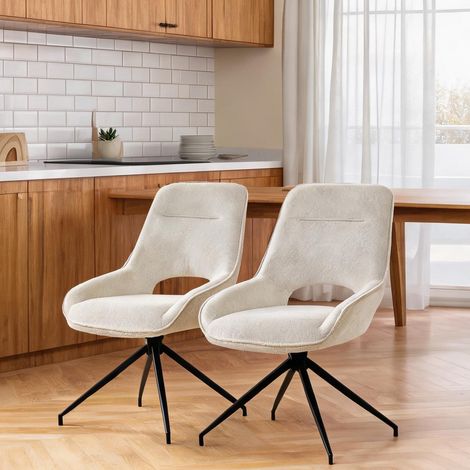 Fauteuil de salle à manger pivotant 360° en tissu blanc et métal (1/5)