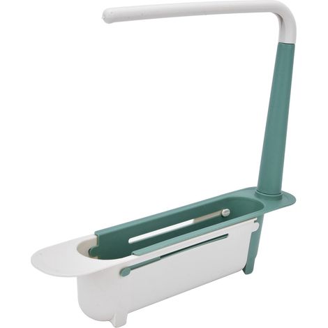 Étagère télescopique pour évier avec panier égouttoir, support pour torchons, crochets de rangement coulissants, cuisine, vert (couleur aléatoire) (1/5)