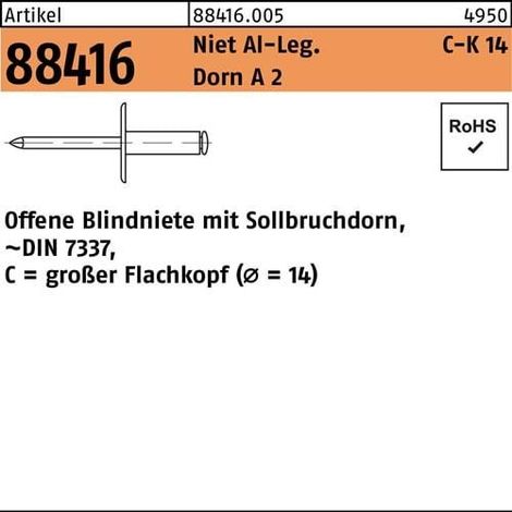 Rivets aveugles R 88416 grand FLAKO 5x10 Rivet aluminium/goujon A 2 250p.