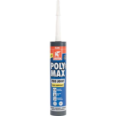 Griffon – Mastic d'étanchéité blanc 280 ml – Résistant à l'eau après 2h – Application facile pour sanitaires – Non corrosif pour métaux