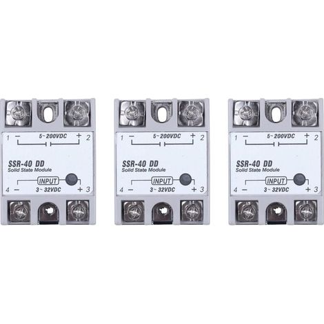 3 Relais Statique Monophasé DC-DC SSR-40DD 40A Blanc Argent Pour Contrôle De Puissance