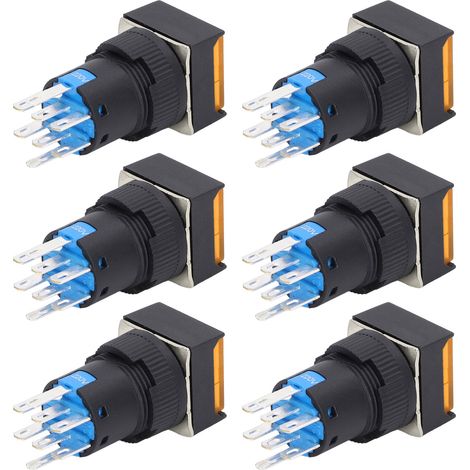 25-teiliger quadratischer Drucktaster, 8-poliger Auto-Lock-Taster mit gelber Kontrollleuchte, 16 mm, 220 V, für Verteilerkasten (1/5)