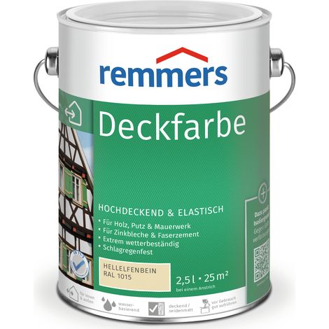 Remmers Deckfarbe hellelfenbein (RAL 1015), 2,5 Liter, Deckfarbe für innen und außen, Wetterschutzfarbe viele Untergründe, hochdeckend, wetterfest (1/4)