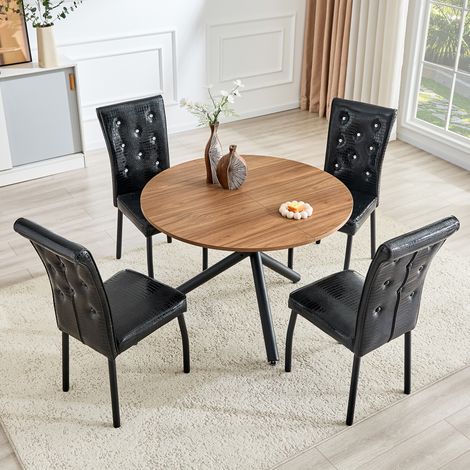 Table d'appoint ronde 3 pieds croisés, plateau bois, design industriel robuste, parfaite pour salon, chambre ou entrée, structure stable et design épuré (1/5)