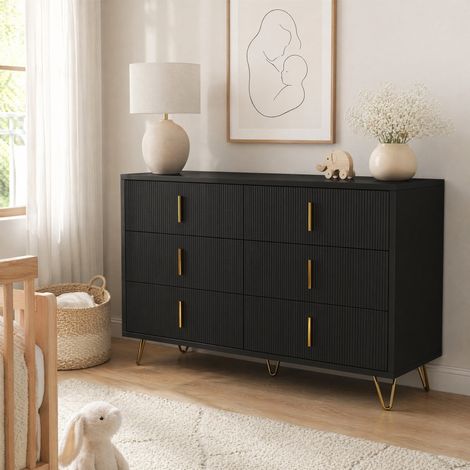MEUBLIV Credenza 120 x 40 x 77 cm nera e dorata – 6 cassetti, design moderno (1/5)