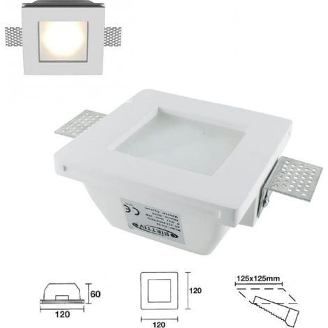 PORTAFARETTO QUADRATO DA INCASSO IN GESSO COPERTURA IN VETRO OPACA PER LAMPADINE GU10 MR16 (1/5)