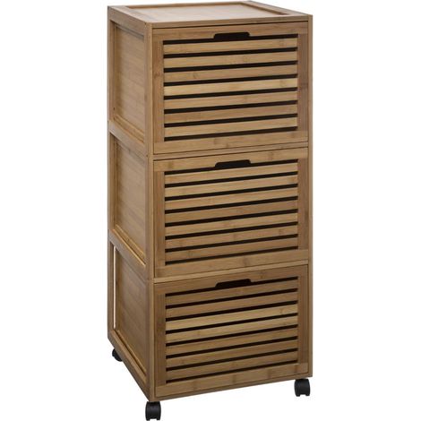5Five Simply Smart – Meuble de rangement roulant 3 tiroirs en bambou – Dimensions L. 41,5 cm x P. 41 cm x H. 92,7 cm – Roulettes pour déplacement facile (1/6)