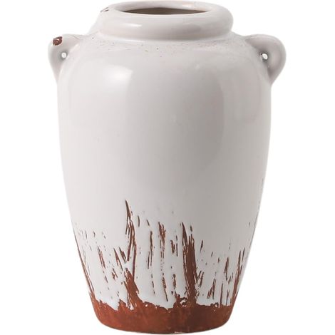 Vase vintage en céramique, vase rustique pour bouquets frais séchés, décoration de poterie blanche pour salon, étagère, cheminée, table à manger, cuisine et décoration d'intérieur de ferme (1/5)