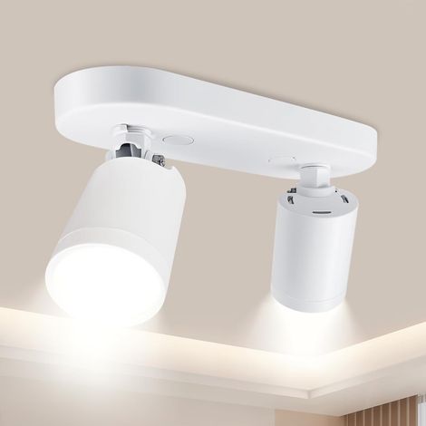Spot Plafond Blancs, 360°Pivotant Plafonnier LED 2 Spots, Plafonnier Spot GU10, Rectangulaire Éclairage de Plafond, Convient pour Plafond Interieur LED, Cuisine, Chambre, Salon, (Sans Ampoules) (1/5)