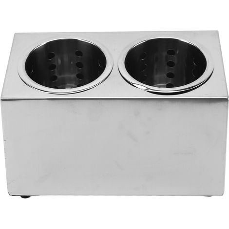 Porte-ustensiles de cuisine multifonction, fond antidérapant en acier inoxydable, seau de rangement pour couteaux et fourchettes, 2 compartiments (1/5)