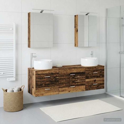 vidaXL Bathroom Furniture Set 5 pcs Old Wood Engineered Wood and Glass (1/5)