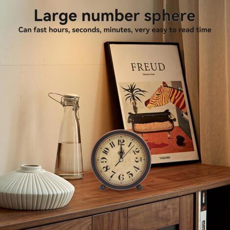 Sveglia da tavolo vintage, silenziosa e non ticchettante, piccola sveglia decorativa per casa, design rotondo e classico (1/4)