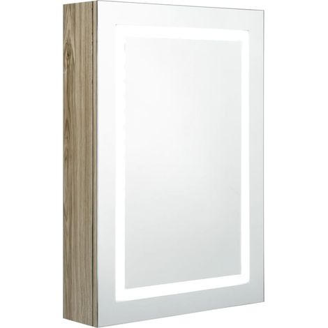 Armoire murale à miroir de salle de bain Armoire Toilette Moderne avec miroir LED Chêne 50x13x70 cm -88210 (1/5)