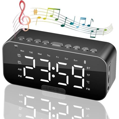 Sveglia da comodino，radiosveglia con altoparlanti Bluetooth，display a LED，luminosità regolabile su 3 livelli，ricaricabile tramite USB (1/5)