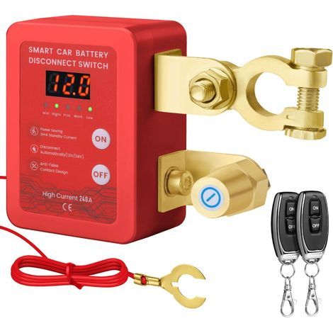 Interruttore di sezionamento batteria universale 12V/24V per camion - Telecomando intelligente, anti-scarica, display elettrico rosso, alta corrente (1/5)