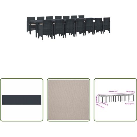 Gartenstuhl - Garten-Esszimmergarnitur mit Kissen 15 pcs Anthrazit PP (1/5)
