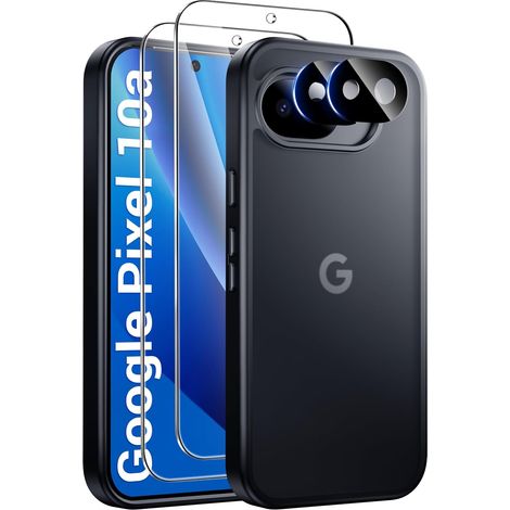 Coque pour Google Pixel 10a avec 2 Verre Trempé et 2 Caméra Protecteur, Anti Rayures Protection Antichoc TPU Bumper Housse, Noir