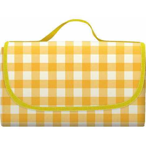 Picknickdecke für den Außenbereich, extra große Stranddecke, faltbar, leicht, wasserdichte Sandmatte, 150 cm x 200 cm, geeignet für Strände, Camping, Wandern, Parks, Terrassen (gelb).