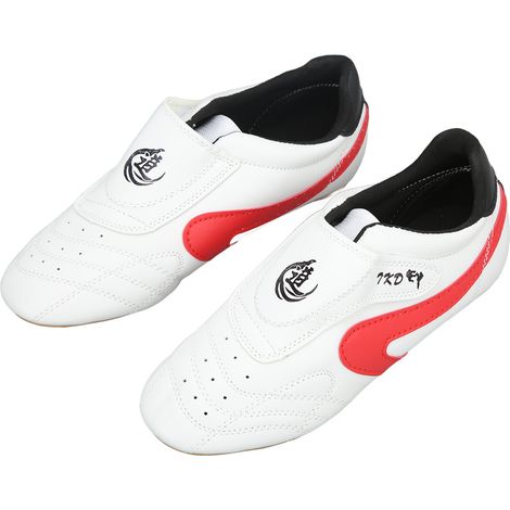 Chaussures de taekwondo unisexes adultes en cuir PU, semelles Oxford, respirantes, pour le sport, la boxe, le kung-fu et le tai-chi, pointure 43. (1/5)