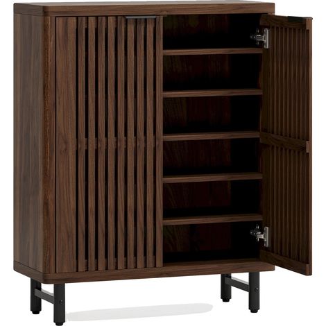 Meuble à chaussures, rangement 6 niveaux, étagères réglables, Noix foncée (1/2)