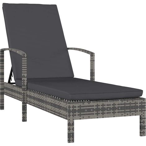Bain de soleil Chaise de jardin Transat de jardin - avec accoudoirs Résine tressée Gris BV378949 - BonneVie (1/5)