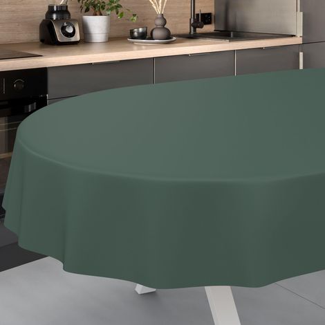 Nappe en Toile cirée, Lavable, pour Table de Jardin, extérieur, intérieur, Ovale, Bord coupé, Vert Sapin, 180 x 140 cm (1/5)