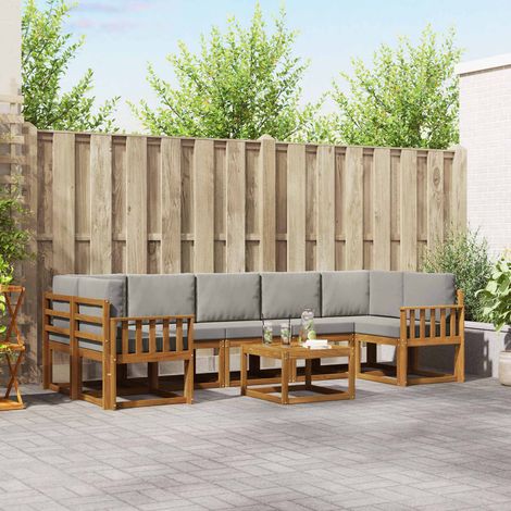 vidaXL Outdoor-Sofagarnitur mit Kissen 8 pcs Natürlich und Hellgrau (1/5)