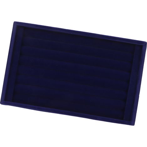Plateau à bijoux multifonctionnel à 7 emplacements pour bagues et boucles d'oreilles, gain de place, en velours bleu. Présentoir à bijoux. (1/5)