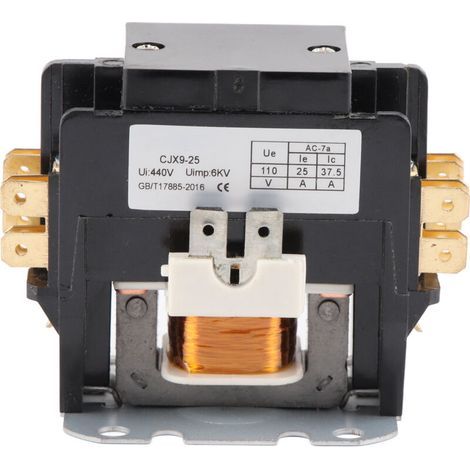 Contacteur AC CJX9-25 2P, contacts alliage argent, coque PP ignifuge, 25A, pour climatiseur, 110V (1/5)