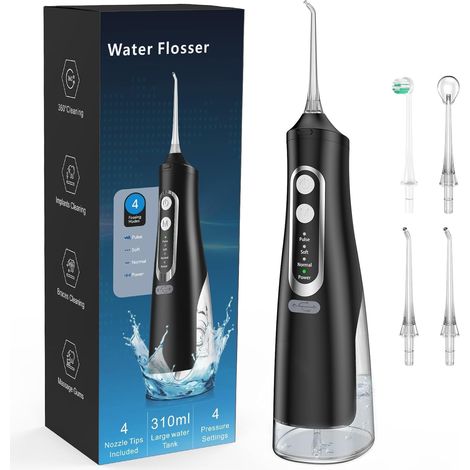 Jet Dentaire Hydropulseur Portable, Jet Dentaire Sans Fil Rechargeable avec 4 Modes Capacité de 310 ml IPX7 Étanche H8 (1/5)