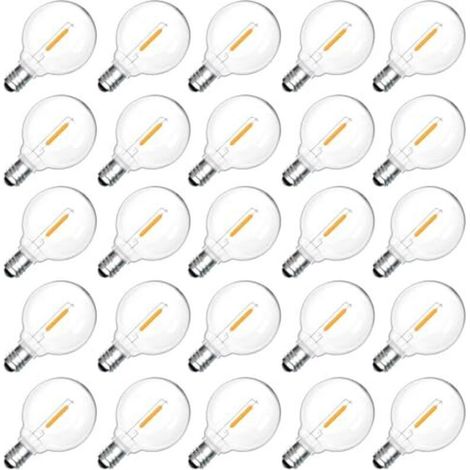 25 ampoules LED extérieures E12 G40 1W, blanc chaud 2200K, ampoules à filament LED G40 transparentes, étanches IP54, ampoules de remplacement E12, 230V non dimmables, pour jardin, terrasse, balcon, fê