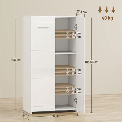Meuble à chaussures laqué blanc, avec étagères réglables, idéal pour l'entrée ou le couloir. Capacité : 10 paires. (1/5)