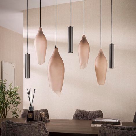 Suspension 7 lampes 105x150 cm en verre givré brun et bronze - KOTZY