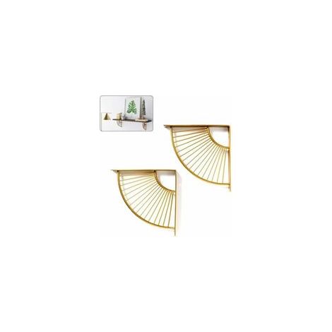 Support D'étagère Triangle en Forme D'éventail Doré en Métal Flottant,Lot de 2 Support D'angle Mural de Rayonnage Suspendus (20cm/7.9in) (1/5)