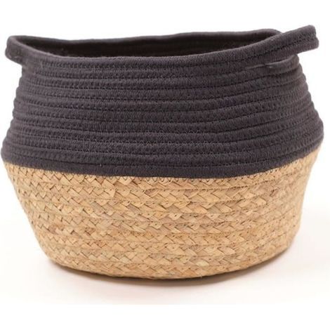 Panier rond tressé coton uni Gris anthracite 27x23 cm - (1/3)