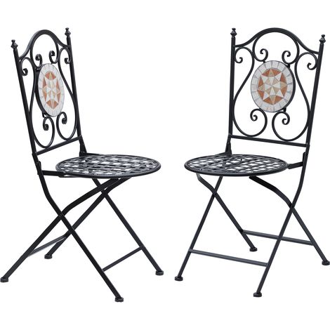 Lot de 2 chaises de jardin pliantes style bistro, assise mosaïque, métal, charge maximale 120 kg, 50 x 40 x 94,5 cm, noir (1/5)