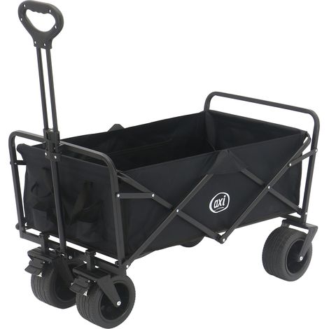 Axi Sb131 Chariot De Plage Pliable Noir Chariot De Transport Pliable Avec Barre De Traction, Sangle, Housse, Poche Intérieure Et Porte-Boissons - Pneus En Caoutchouc Pp Capacité : 100 L