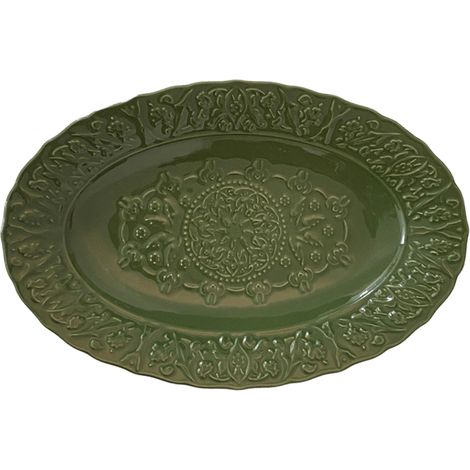Plat Rectangulaire En Céramique émeraude Pour Steak - Résistant Four Micro-Ondes - Design Dentelle Franais - 25x15cm (1/5)