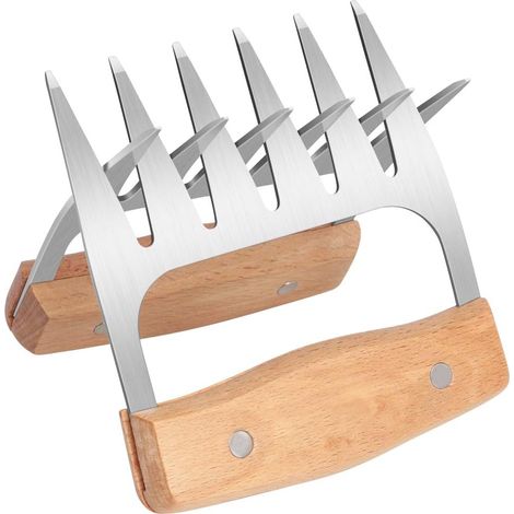 Râpes à viande professionnelles, cadre en acier inoxydable avec manche en bois, résistantes à la chaleur et compatibles lave-vaisselle, outils de râpage simples pour barbecue et cuisine.-AquaForge (1/5)